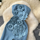 Spring And Summer Ins Heavy Industry Three-Dimensional Flowers Sleeveless Breasts To Close The Waist Of The Denim Jump Trousers Trousers Trousers Woman