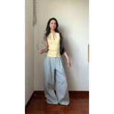 2025 Summer Sweet Spicy Age Reduction Retro Zipper Sling Sling Vest Beautiful Back Dress Hanging Lattice Broad Leg Pants