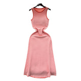 Design-Scuffed Striped Knitted Dress Woman 2025 New Summer Korean Version Of The Long Sleeveless Vest Skirt