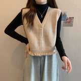 Knitted Vest Women's 2025 New Wear Early Spring Wooden Ear-Side Sweater Vest Stacked Shoulder Woman