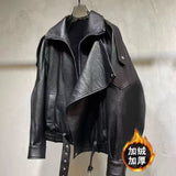 Lamb Bubble Leather Locomotive Jacket Loose PU Leather Coat Oversize New High-End Simple Autumn Coat