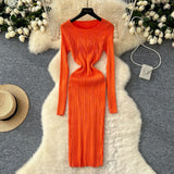 Simple Sexy Pit Strips Body-Body-Groom Knitted Dress Autumn Solid-Colored Bottom Skirt One-Step Dress Woman