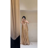 Seaside Vacation Fainting V-Neck Hanging Neck Dress Loose Belly Sleeveless Sleeve Sling Vest Long Dress