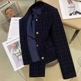 Tibetan Blue Small Scented Coat Autumn 2025 New French Style Temperament Design Sense Retro Short Top