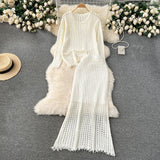Korean Early Spring Wearing A Lazy Knitting Suit Women's Design Hollow Top Dress Two Sets Of Tide