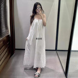 Fan Summer New Women's Hollow Embroidery Fan Flute Dress Loose Leisure Bareback Sling Skirt