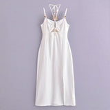 Pearl Esseeded Slinged Sling Dress 2025 Summer Sexy Show-Back High-Waist Side Open-Peking Fan Flute Skirt