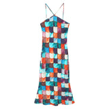 INS Women's Sexy Out-Top Colorful Fish Scales Printed Hanging Neck Dress Dress Dress Dress Dress