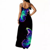 Wish New Ladies Digital Print Butterfly Sexy V-Neck Dress Suspension Dress Women's Dress