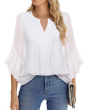 Lotus Leaf Seven-Sleeve Tops Solid Color Fashion Casual Casual V-Neck Business Shirt Chiffon Women's Clothing