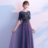 Evening Dress 2025 New Banquet Temperament Long-Term Squins Adult Choir Show Long Dress Tibetan Blue