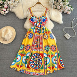 Vintage Court Baroque Sling Sling Dress Seaside Holiday With Thin Letter Positioning Printing Dress