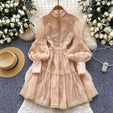 French Court Lantern Sleeve Dress Girl Spring Hook Flower Embroidery Design Famous Light Luxury Royal Sister Temperament Dress