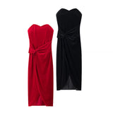 Asymmetrical Knotted Tectared Dress 2025 Spring And Summer Party Body-Outwear Fan Flute Dress