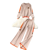 Fashion Letter Embroidered Knitted Shirt Long Sleeve Sweater High Waist Broad Leg Trousers Casual Sports Two-Piece Suit Woman