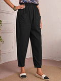 New Four-Season Cotton Nine-Point Trousers Loose Waist Slacks Slant Pocket Trousers Women