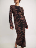 2025 New Women's Fashion Elegant Round-Collar Knitted Long Dress Leopard Dress Dress Dress