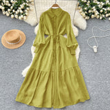 Vintage Fashion Casual Long-Sleeved Shirt Dress Women Loose Tidive With Long Skirt 0515