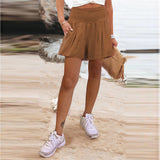 2025 Women's Hot Selling Solid Color High-Waisted Elastic Shorts Tight Waist Wide Leg Slacks