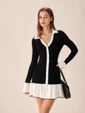 Autumn/Winter 2025 New Short Dress Women's Fashion Lotus Side Knitted Dress Long-Sleeved Little Scented Style Dress