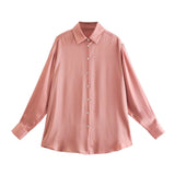 2025 New Women's Autumn Printing Multi-Color Silk Sipping Long-Sleeved Collar Loose Shirt Top