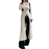 Korean Ins Design Long Sleeve V-Neck Knitted Dress Woman