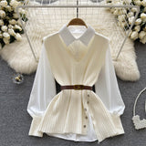 Two Sets + V Cooked Two Autumn Dress New Loose Wind Collar Knitted Tagonal Knitting Set Shirt Collar