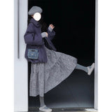 Artistic Retro Gray Flower Tart Half Skirt Girl Autumn And Winter Small Man High-Waisted A Word Umbrella Skirt Medium Long Skirt