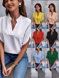 2025 Women's Summer Casual Pure Color V-Neck Loose Shirt Top Woman