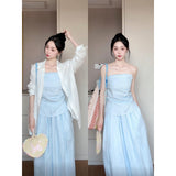 Temperament Lazy Style A Set Of Thin Shirt Folds Design Smear Tsets Women's Boobs Half-Dress Women's Suit