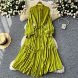 Elegant Dress Female Design Sense Single Buckle Loose Belt Strap Thin Temperament Over The Knee Dress 0515