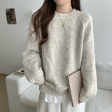 Autumn And Winter Soft-Cuffed Solid Color Long Sleeves Knitted Jersey Casual Bottom Korean Soft Lazy Wind Cover Sweater Female