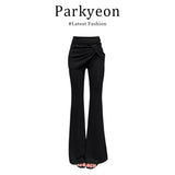 Korean Long-Sleeved Polo Shirt Shirt Black Fake Two-Piece Suit Pants Two-Piece Suit