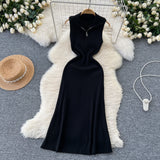 Design A Small-Sized Lap Collar Zipper Sleeveless Dress Women Decorate The Body Thin Leisure Medium Long Over-ϥ Knit Dress