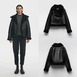 Women's Dress 2025 New Black Warm Fur Integrated Double-Sided PU Imitation Leather Jacket Jacket