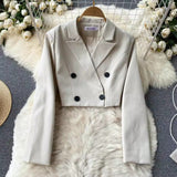French Temperament Short Double Buckle Suit Jacket Female High-End Velvet Mesh Sling Dress Two Sets