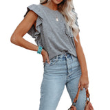 New 2025 Women's Hot-Selling Round-Neck Double-Layered Lotus Leaf Tops Short-Sleeved Women's T-Shirt