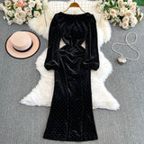 Hot Diamond Bag Hip Fish Tail Velvet Dress 2025 Autumn And Winter New Large Size Fat Mm Thin Dress 0447