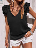 2025 Spring And Summer Women's Casual V-Necked Leaf-Side Vest Shirt Summer Sleeveless Shirt