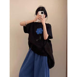 Korean Languid Feeling To Wear A Woman's 2025 Summer Printed Short-Sleeved Collar Top Loose Pear-Shaped Body Trousers