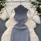 Design A Small-Sized Lap Collar Zipper Sleeveless Dress Women Decorate The Body Thin Leisure Medium Long Over-ϥ Knit Dress