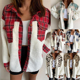 2025 New Collared Leopard Print Plush Stitching Color Warm Long-Sleeved Autumn And Winter Shirt Jacket