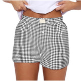 2025 Summer New Ladies Leisurely Comfortable High-Waisted Broad-Legged Retro Lattice Shorts