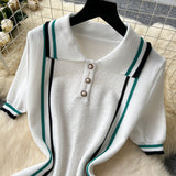 Little Scented Knitted Dress Woman's New French Retro Collar Bump Color Waist Thin Leaf Side Sweater Skirt