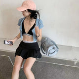 Spice Girls Black Fake Two Spliced Half-Body Skirt High-Waisted Stripe Short Skirt Short Skirt 100-Fold Skirt