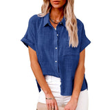 Wish Summer New Women's Solid Color Linen Shirt Short Sleeve Casual Loose Shirt