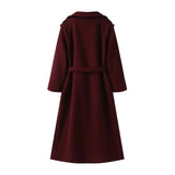 2025 Autumn New Women's Retro Leisure Double Buckle With Belt Long Hair Coat