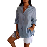 2025 New Single-Dran Buckle Folding Collar Shirt Burst Lady Solid Color Can Sleeve Top