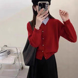 Spring And Autumn 2025 Korean Version Of Temperament Age-Old Women's Design Sense Fashion Texture Splicing Fake Two Knitted Open Shirt