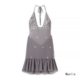 Ins2025 Summer New Sexy Hanging Neck Bare Back Lotus Leaf Side Dress Dress